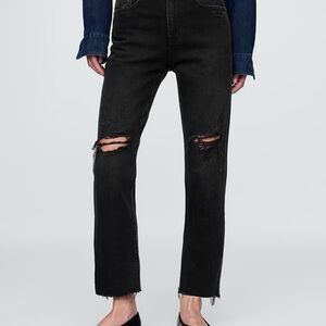 GAP Cheeky Straight High Rise Black Distressed Jeans